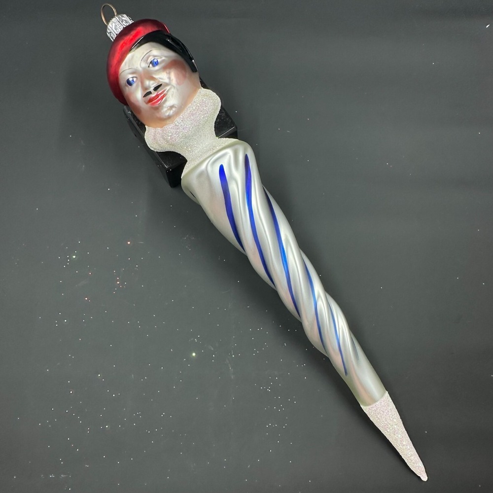 1997 Patricia Breen French‎ Twist 9.5" Ornament Pearl Blue Stripes Glittered Tip
